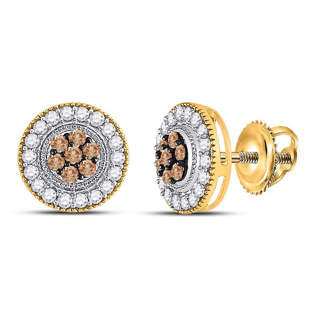 Image of ID 1 10k Yellow Gold Round Brown Diamond Cluster Earrings 5/8 Cttw