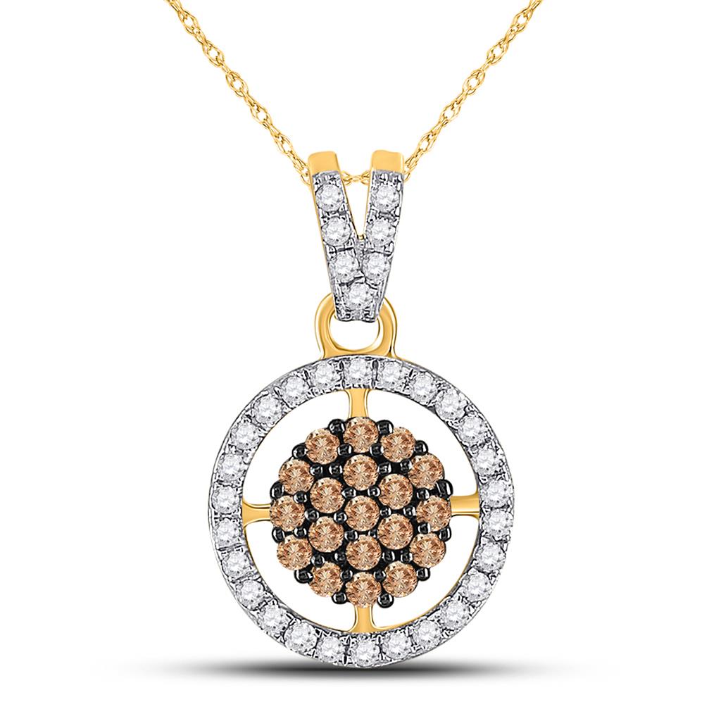 Image of ID 1 10k Yellow Gold Round Brown Diamond Cluster Pendant 1/2 Cttw