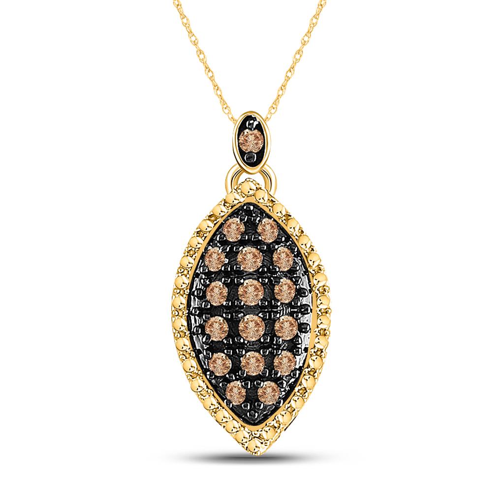Image of ID 1 10k Yellow Gold Round Brown Diamond Cluster Pendant 1/5 Cttw