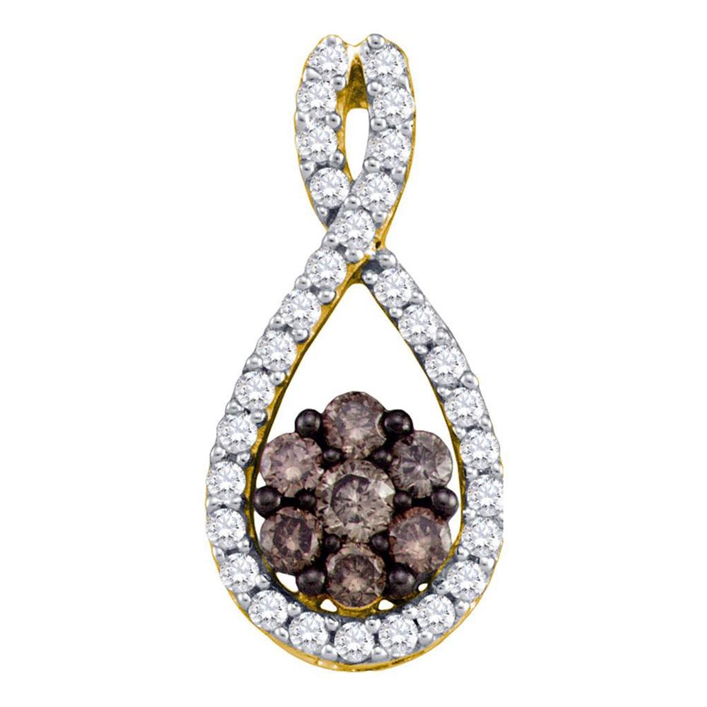 Image of ID 1 10k Yellow Gold Round Brown Diamond Cluster Pendant 3/8 Cttw