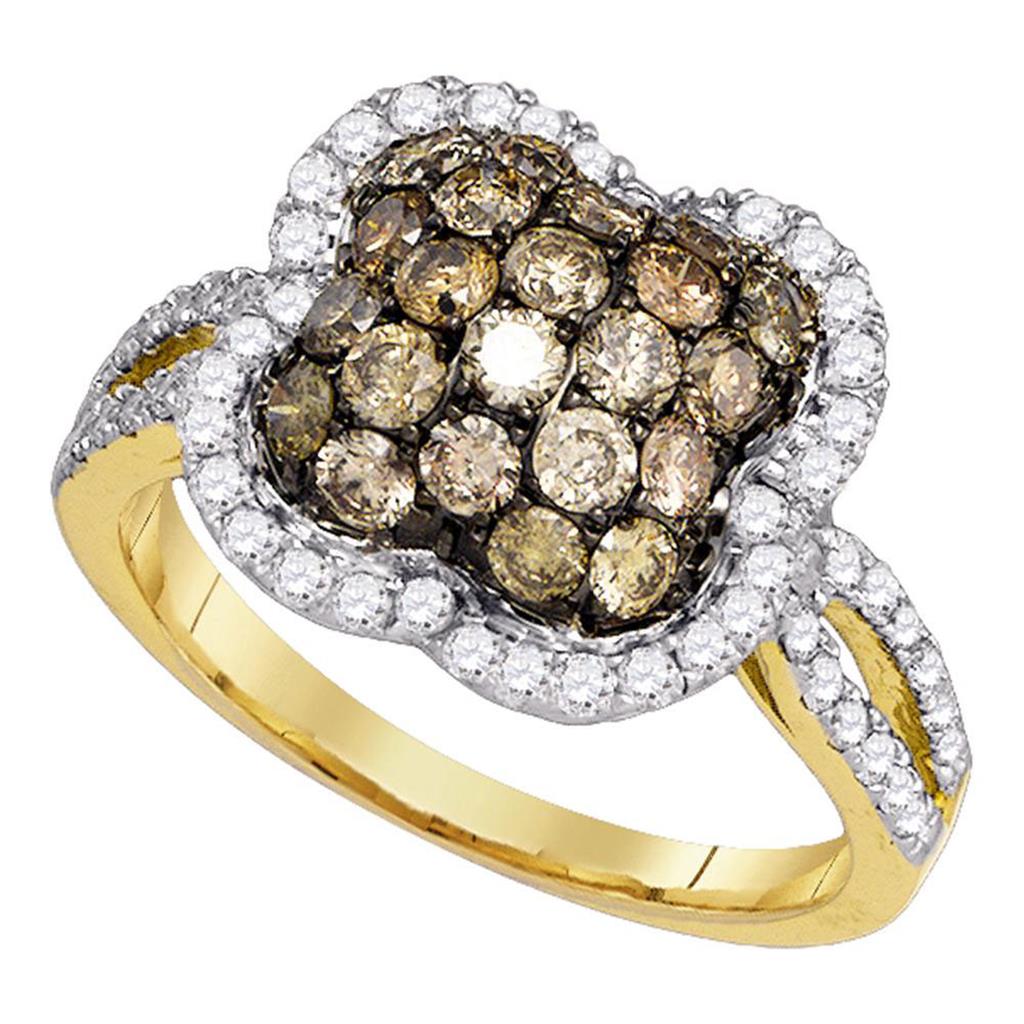 Image of ID 1 10k Yellow Gold Round Brown Diamond Cluster Ring 1-5/8 Cttw