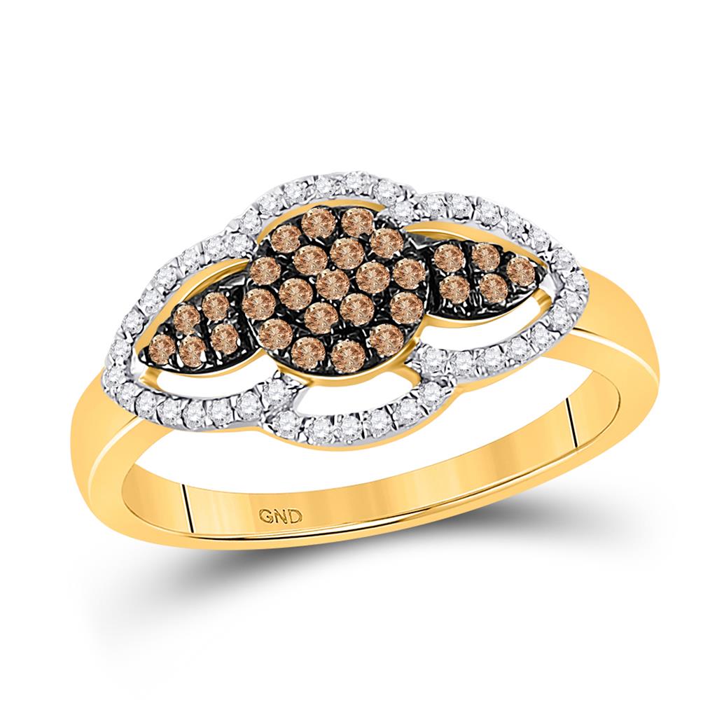 Image of ID 1 10k Yellow Gold Round Brown Diamond Cluster Ring 1/3 Cttw