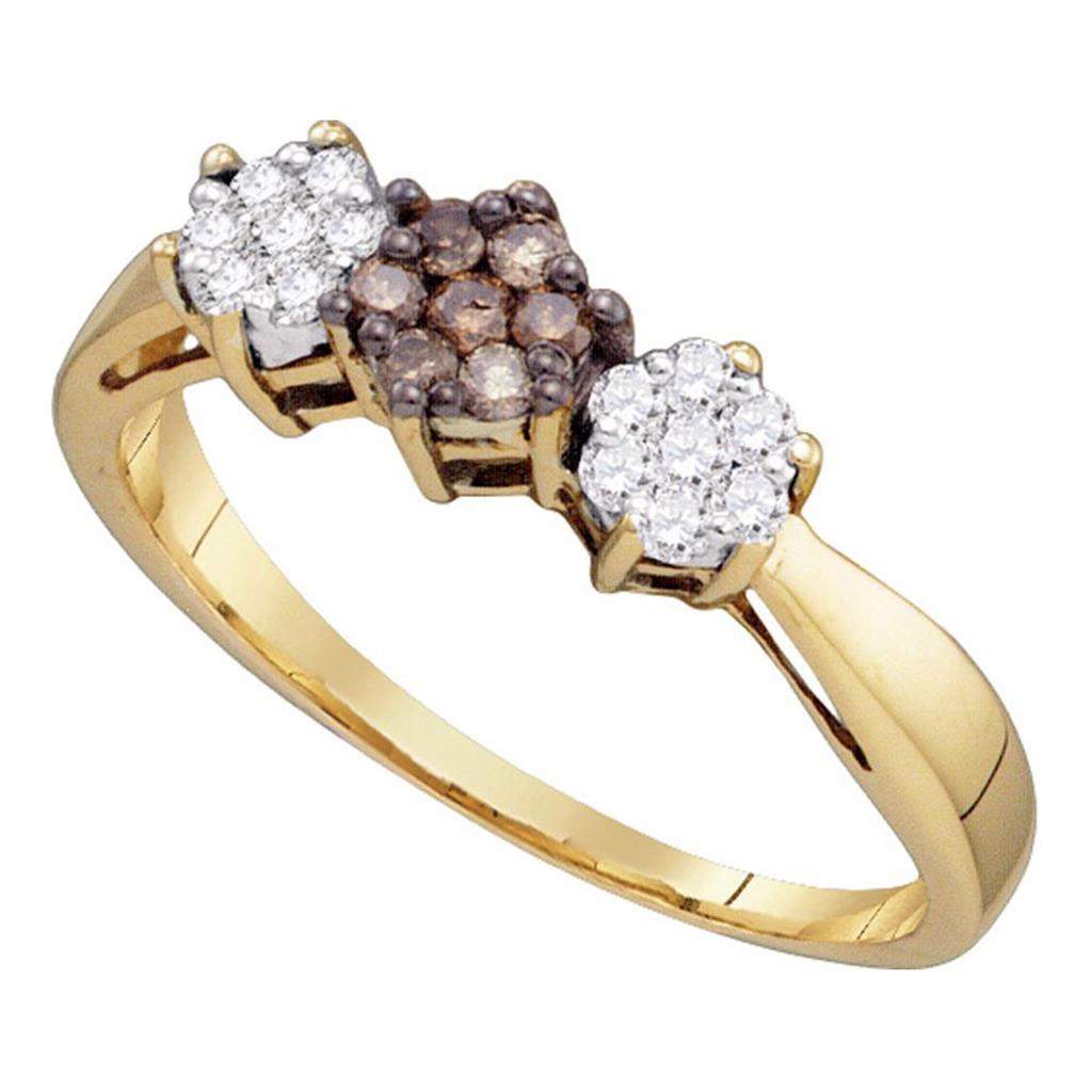 Image of ID 1 10k Yellow Gold Round Brown Diamond Cluster Ring 1/4 Cttw