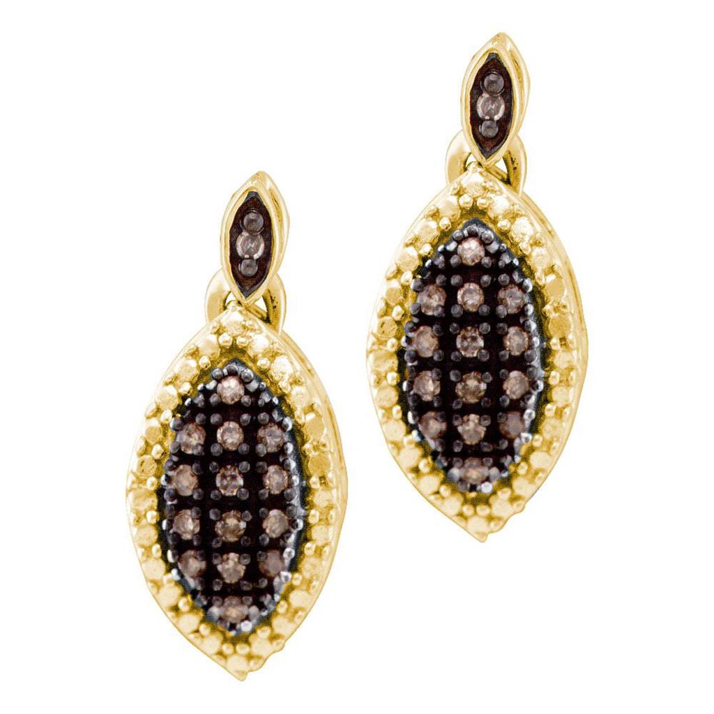 Image of ID 1 10k Yellow Gold Round Brown Diamond Dangle Earrings 1/3 Cttw