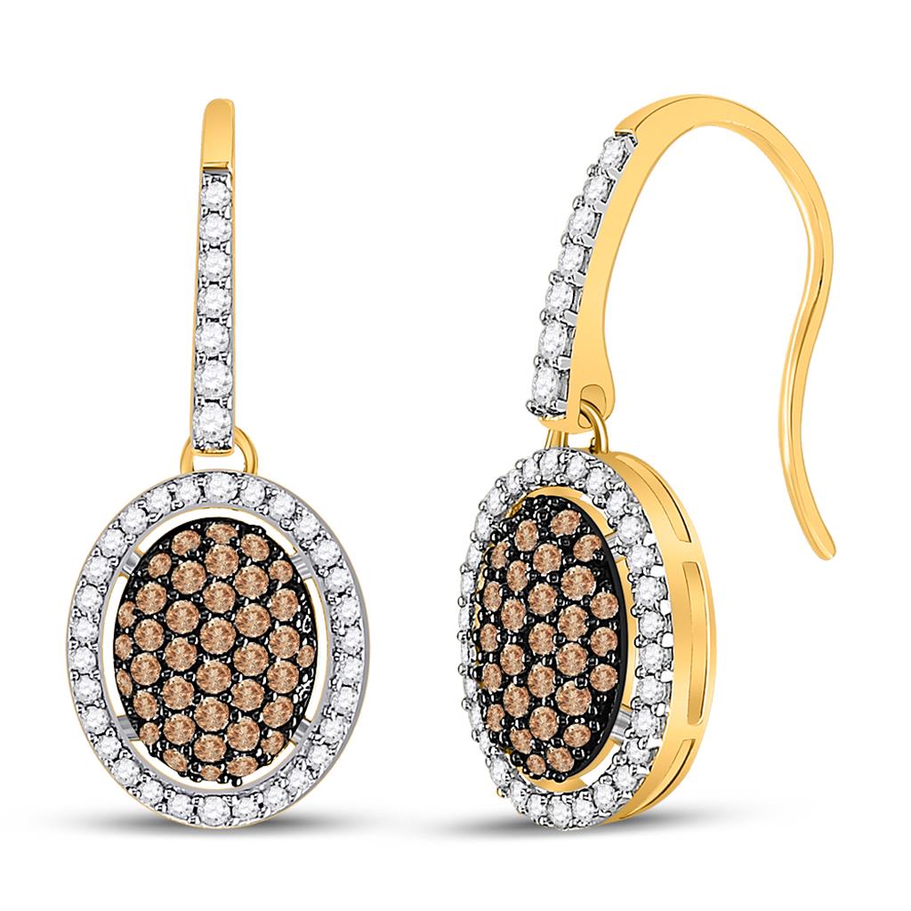 Image of ID 1 10k Yellow Gold Round Brown Diamond Dangle Earrings 3/4 Cttw