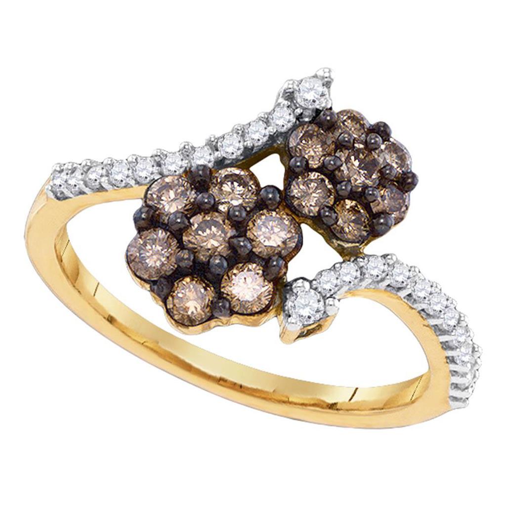 Image of ID 1 10k Yellow Gold Round Brown Diamond Flower Cluster Ring 3/4 Cttw