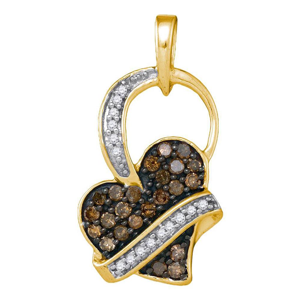 Image of ID 1 10k Yellow Gold Round Brown Diamond Heart Pendant 1/3 Cttw
