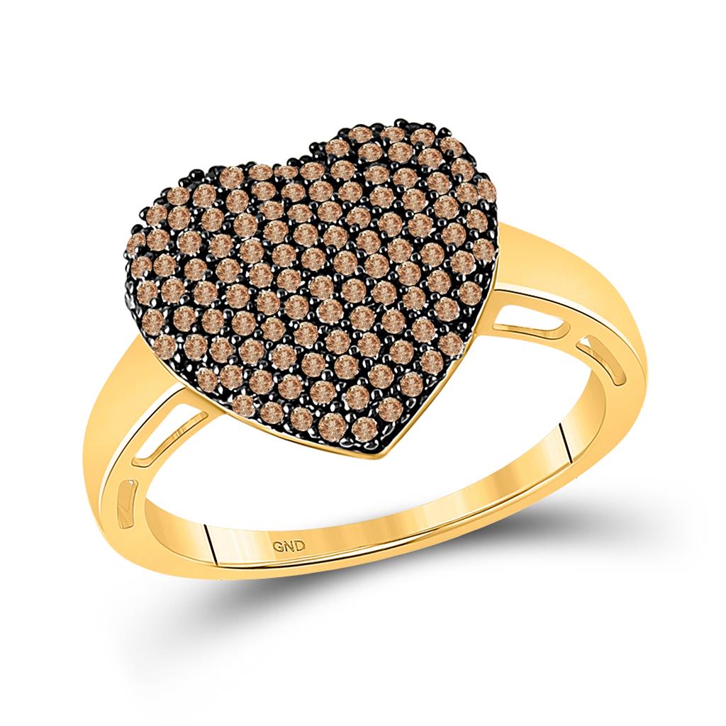 Image of ID 1 10k Yellow Gold Round Brown Diamond Heart Ring 5/8 Cttw