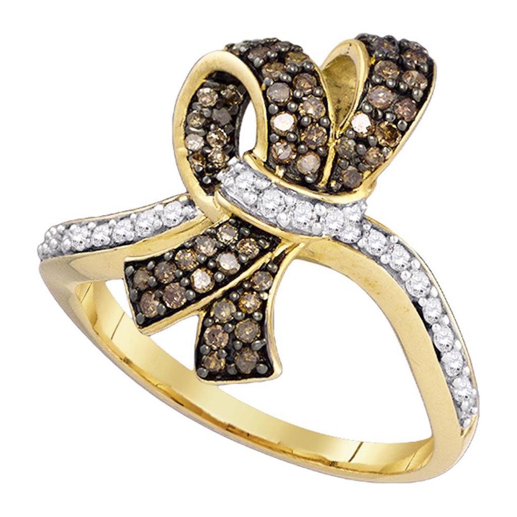 Image of ID 1 10k Yellow Gold Round Brown Diamond Knot Bow Ring 1/2 Cttw