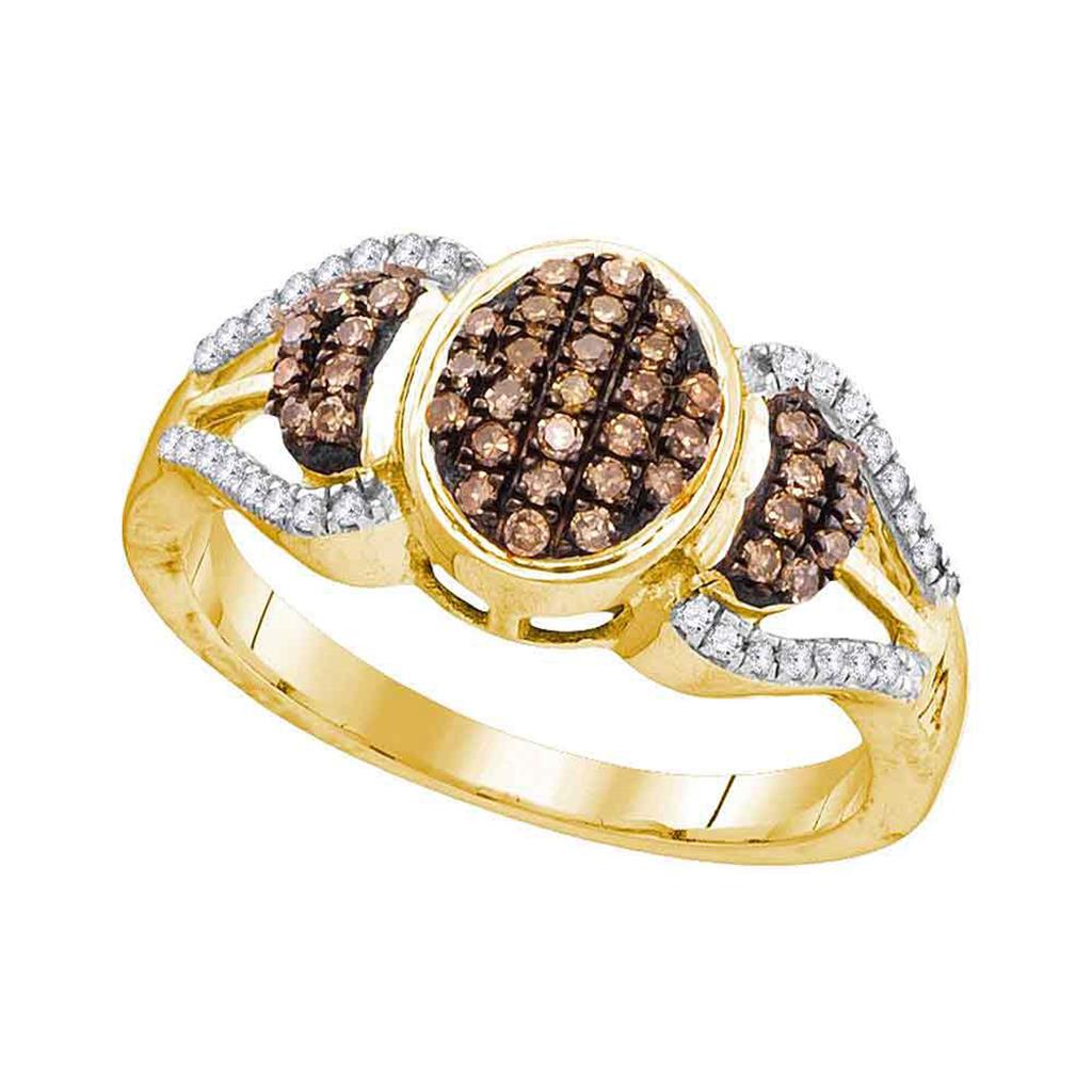 Image of ID 1 10k Yellow Gold Round Brown Diamond Oval Cluster Ring 1/3 Cttw