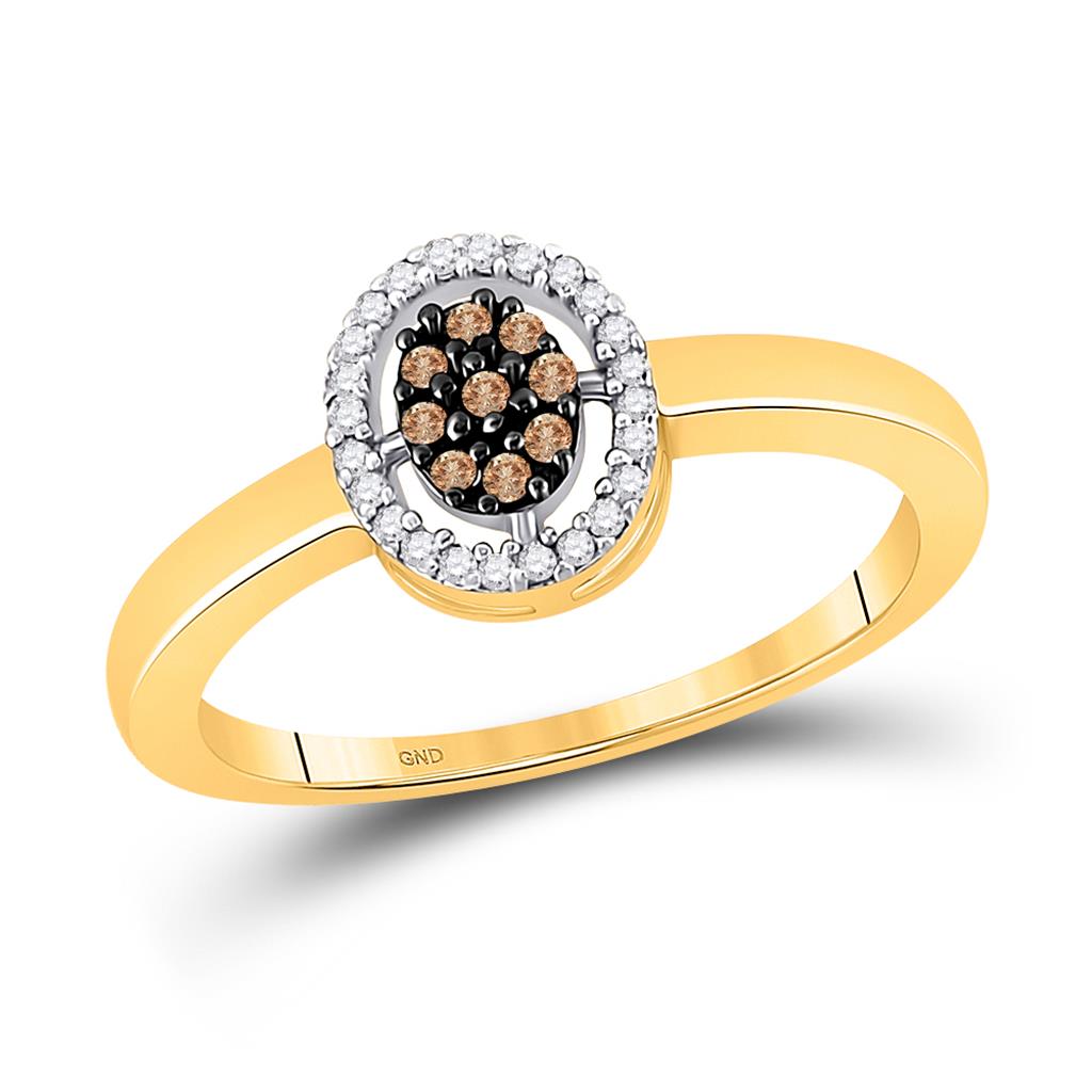 Image of ID 1 10k Yellow Gold Round Brown Diamond Oval Cluster Ring 1/6 Cttw