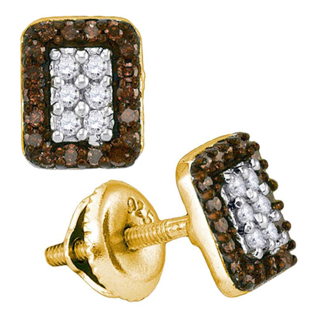 Image of ID 1 10k Yellow Gold Round Brown Diamond Rectangle Cluster Earrings 1/3 Cttw