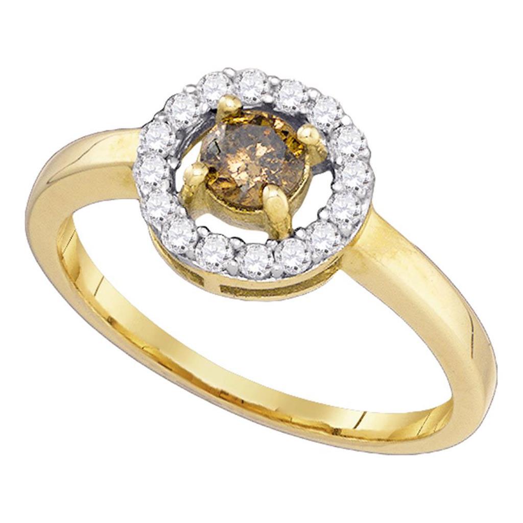 Image of ID 1 10k Yellow Gold Round Brown Diamond Solitaire Bridal Engagement Ring 1/2 Cttw