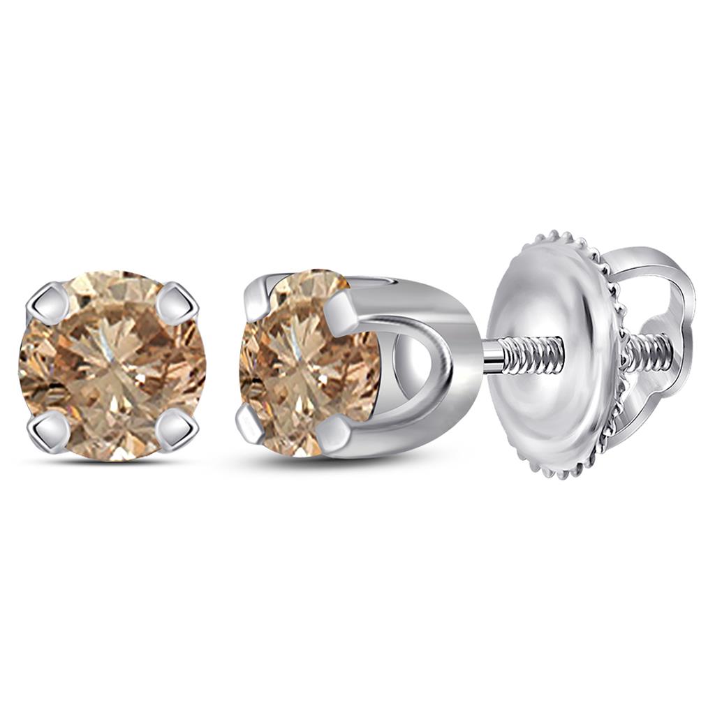 Image of ID 1 10k Yellow Gold Round Brown Diamond Solitaire Stud Earrings 1/4 Cttw