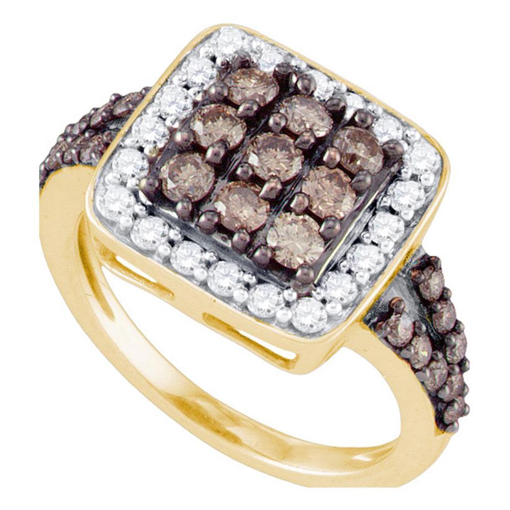 Image of ID 1 10k Yellow Gold Round Brown Diamond Square Cluster Ring 1-5/8 Cttw
