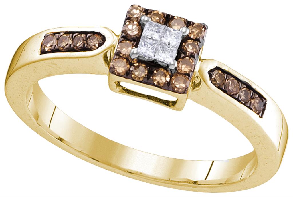Image of ID 1 10k Yellow Gold Round Brown Diamond Square Cluster Ring 1/4 Cttw