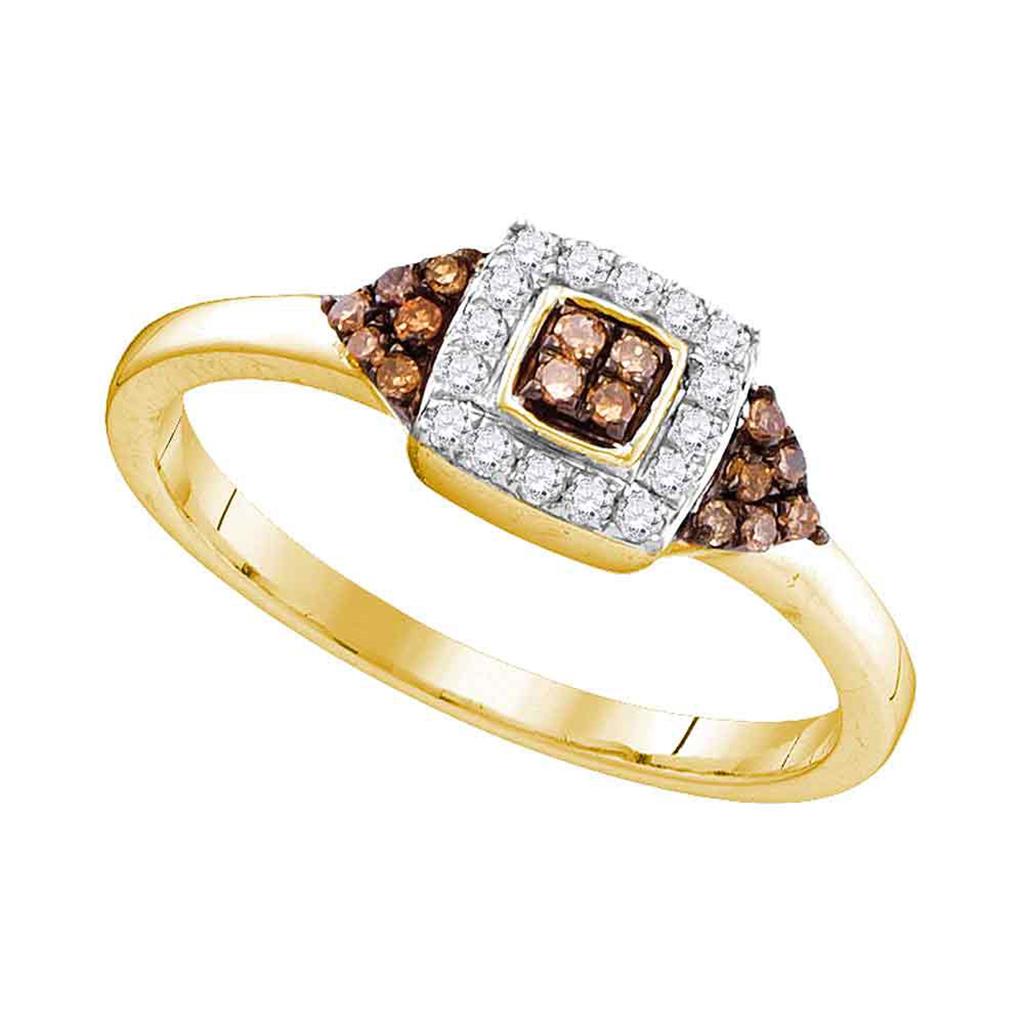 Image of ID 1 10k Yellow Gold Round Brown Diamond Square Cluster Ring 1/5 Cttw