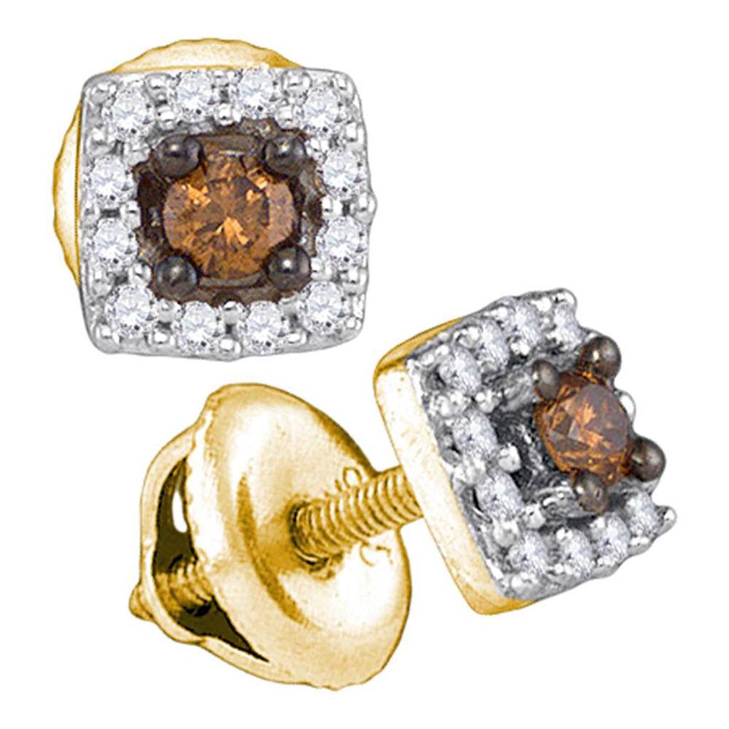 Image of ID 1 10k Yellow Gold Round Brown Diamond Square Earrings 1/4 Cttw