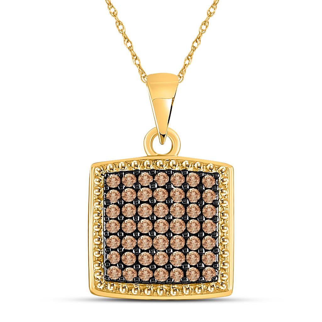 Image of ID 1 10k Yellow Gold Round Brown Diamond Square Pendant 1/2 Cttw