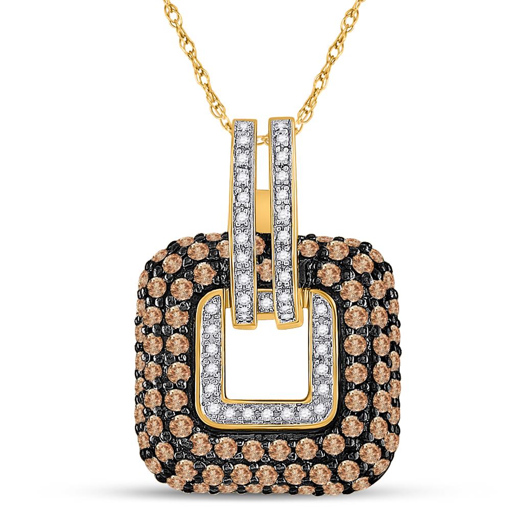 Image of ID 1 10k Yellow Gold Round Brown Diamond Square Pendant 2-1/4 Cttw