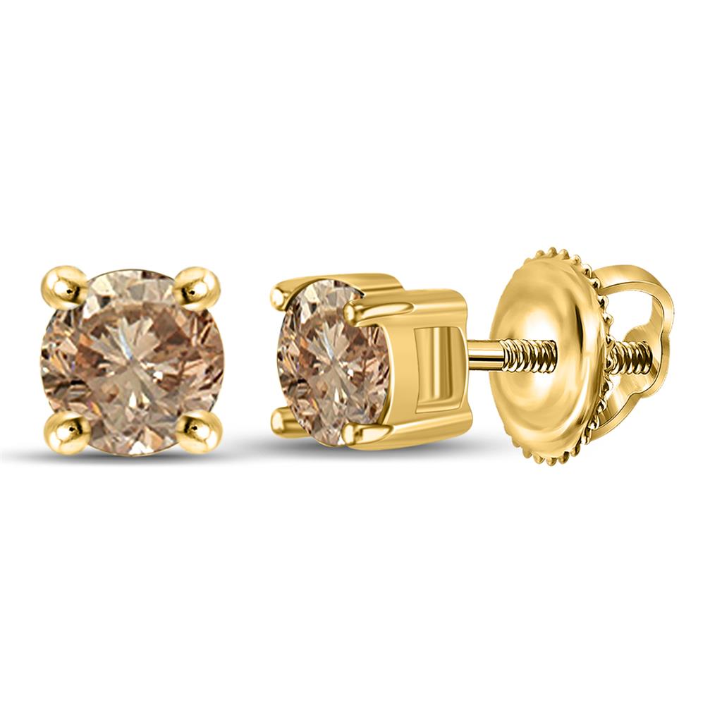 Image of ID 1 10k Yellow Gold Round Brown Diamond Stud Earrings 1/2 Cttw
