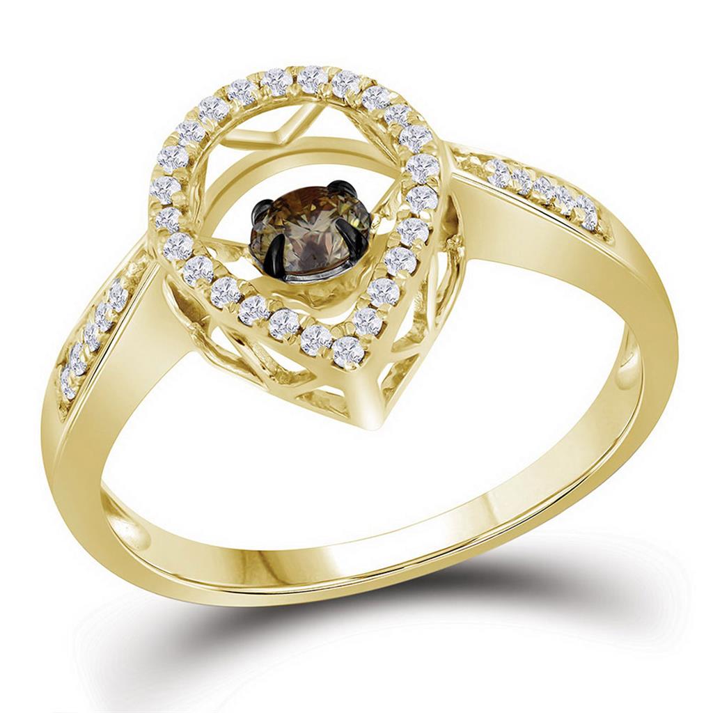 Image of ID 1 10k Yellow Gold Round Brown Diamond Teardrop Ring 3/8 Cttw