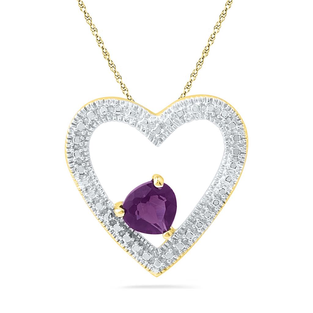 Image of ID 1 10k Yellow Gold Round Created Amethyst Heart Pendant 5/8 Cttw