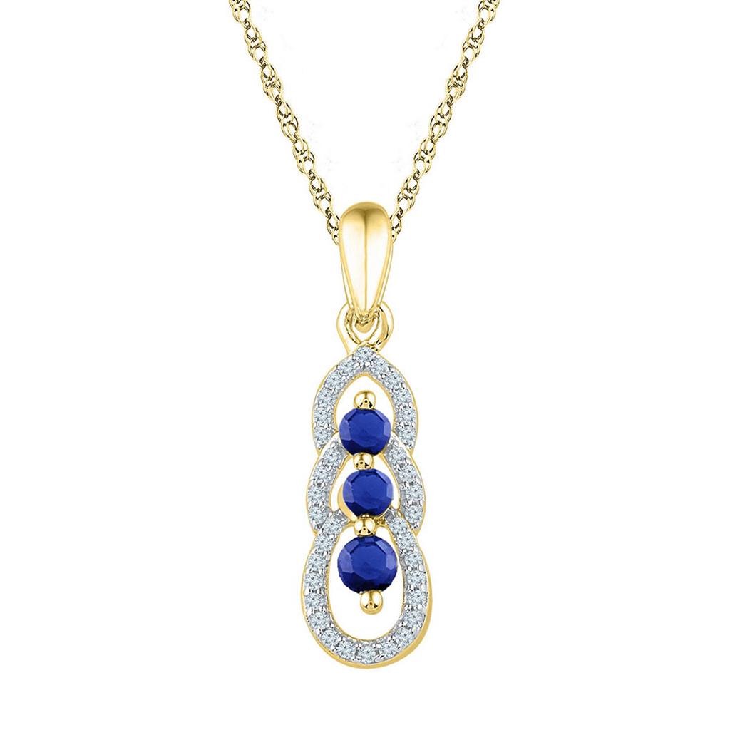 Image of ID 1 10k Yellow Gold Round Created Blue Sapphire 3-stone Pendant 1/2 Cttw