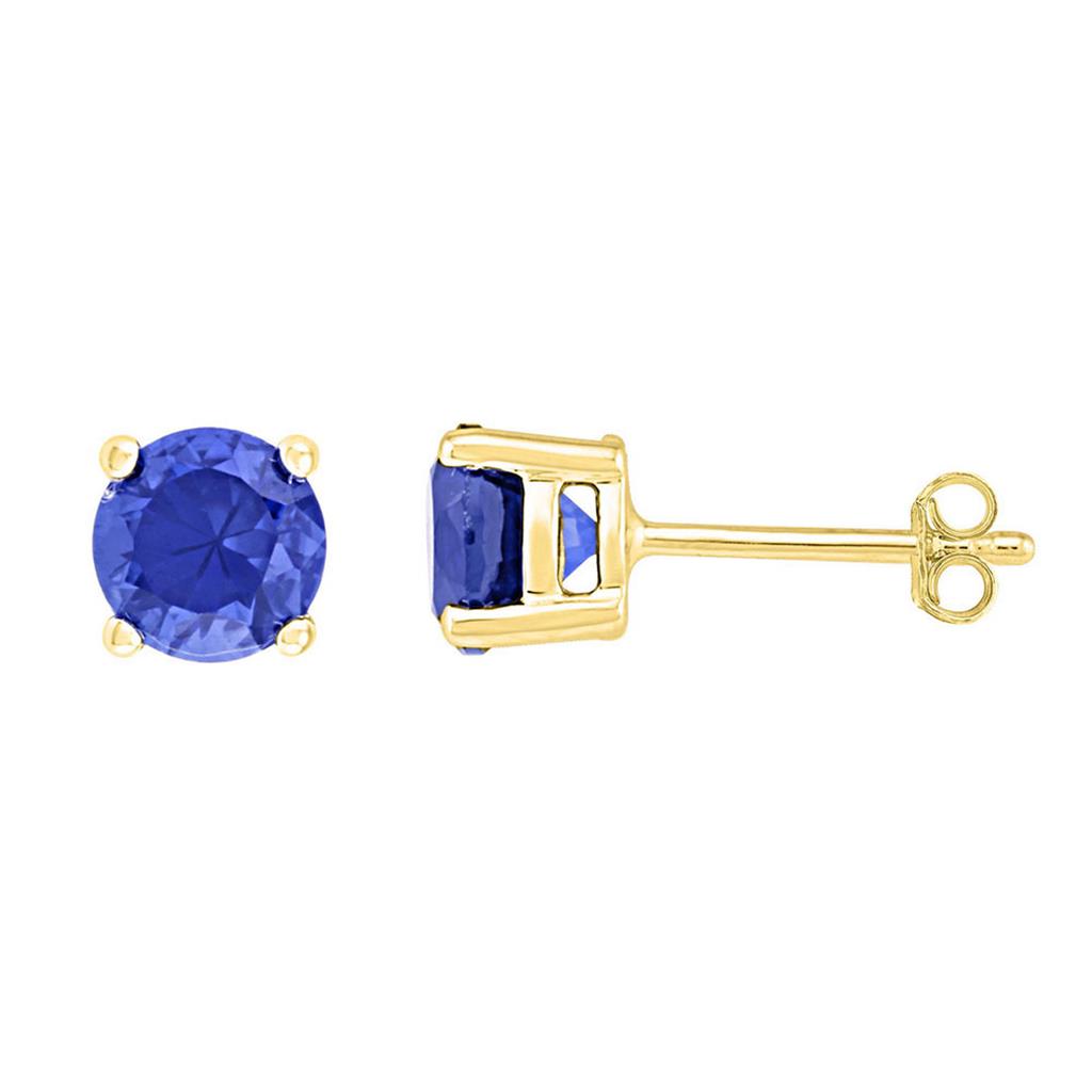 Image of ID 1 10k Yellow Gold Round Created Blue Sapphire Solitaire Earrings 2 Cttw