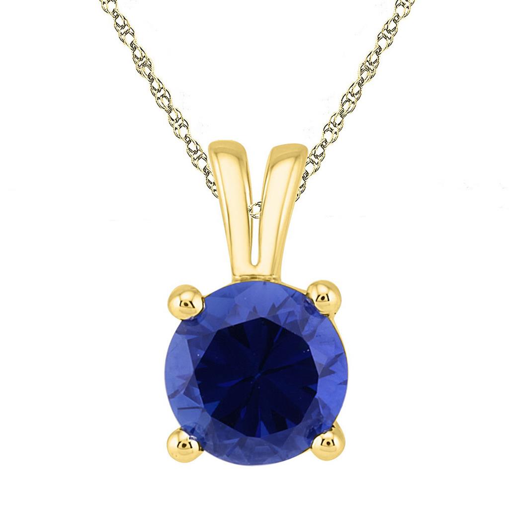 Image of ID 1 10k Yellow Gold Round Created Blue Sapphire Solitaire Pendant 1-1/3 Cttw