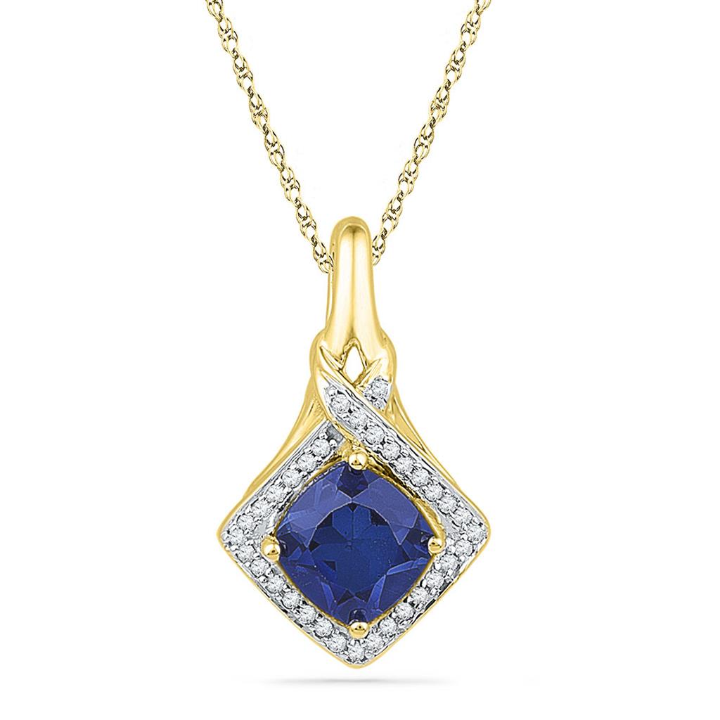 Image of ID 1 10k Yellow Gold Round Created Blue Sapphire Solitaire Pendant 1-5/8 Cttw