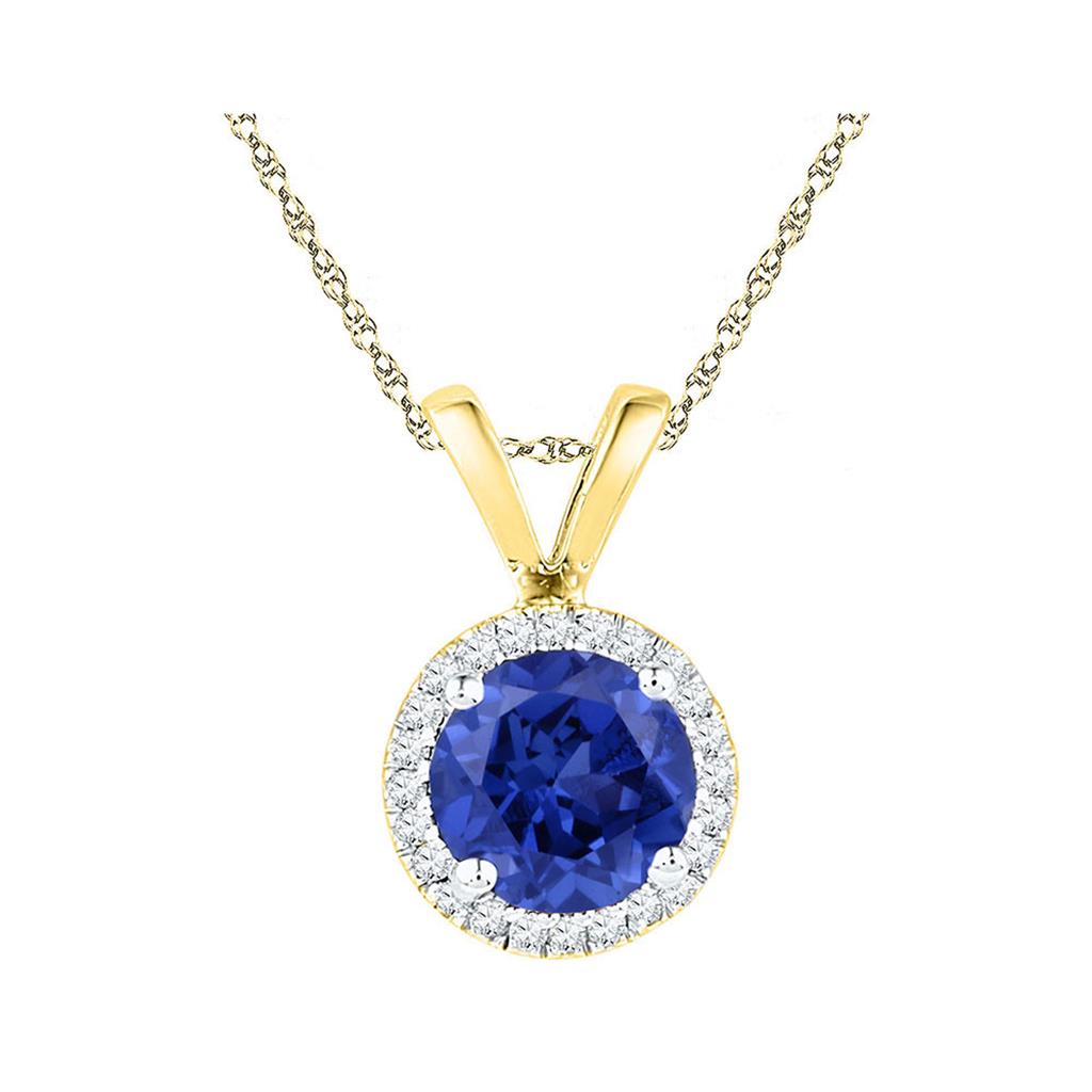 Image of ID 1 10k Yellow Gold Round Created Blue Sapphire Solitaire Pendant 1 Cttw