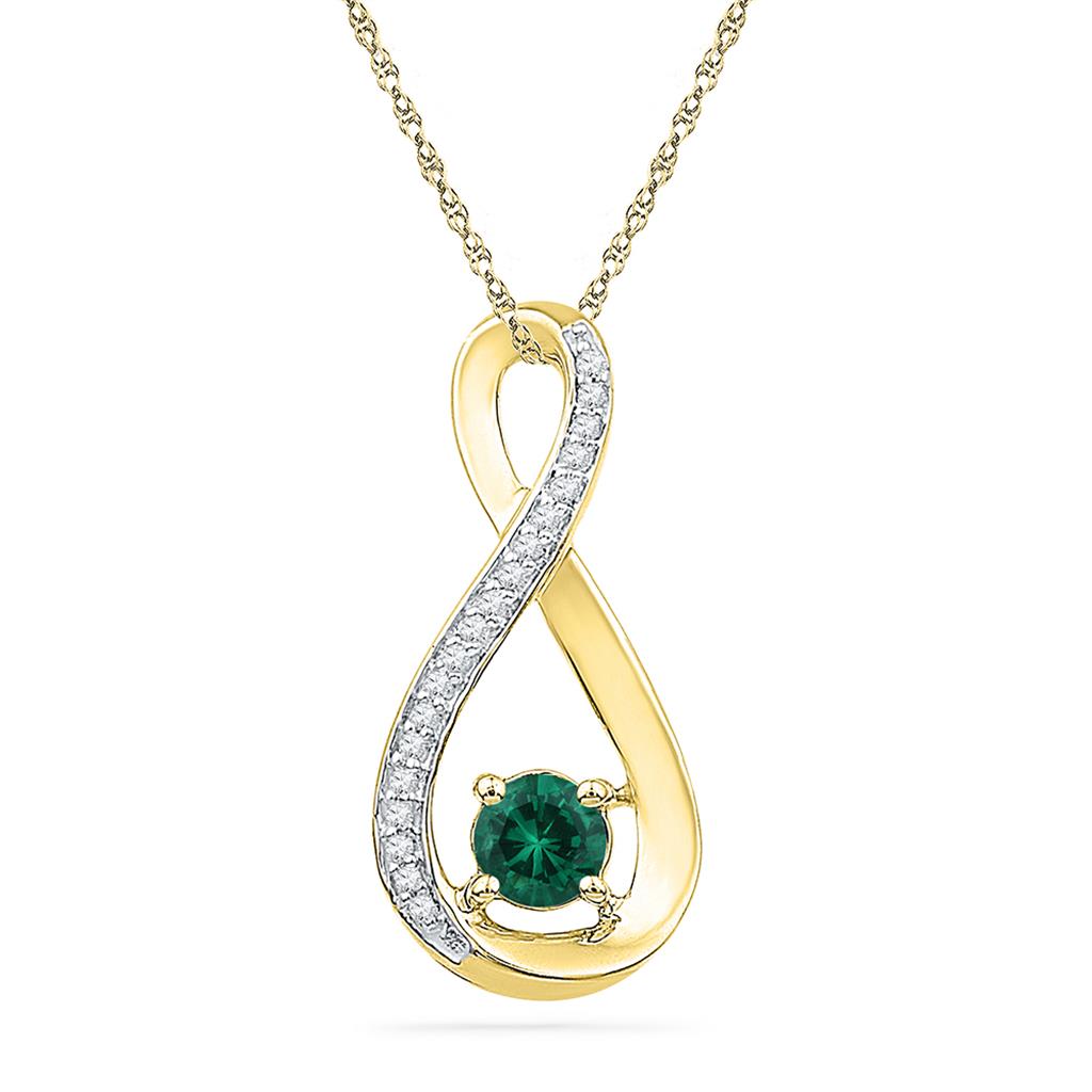 Image of ID 1 10k Yellow Gold Round Created Emerald Infinity Diamond Pendant 1/2 Cttw