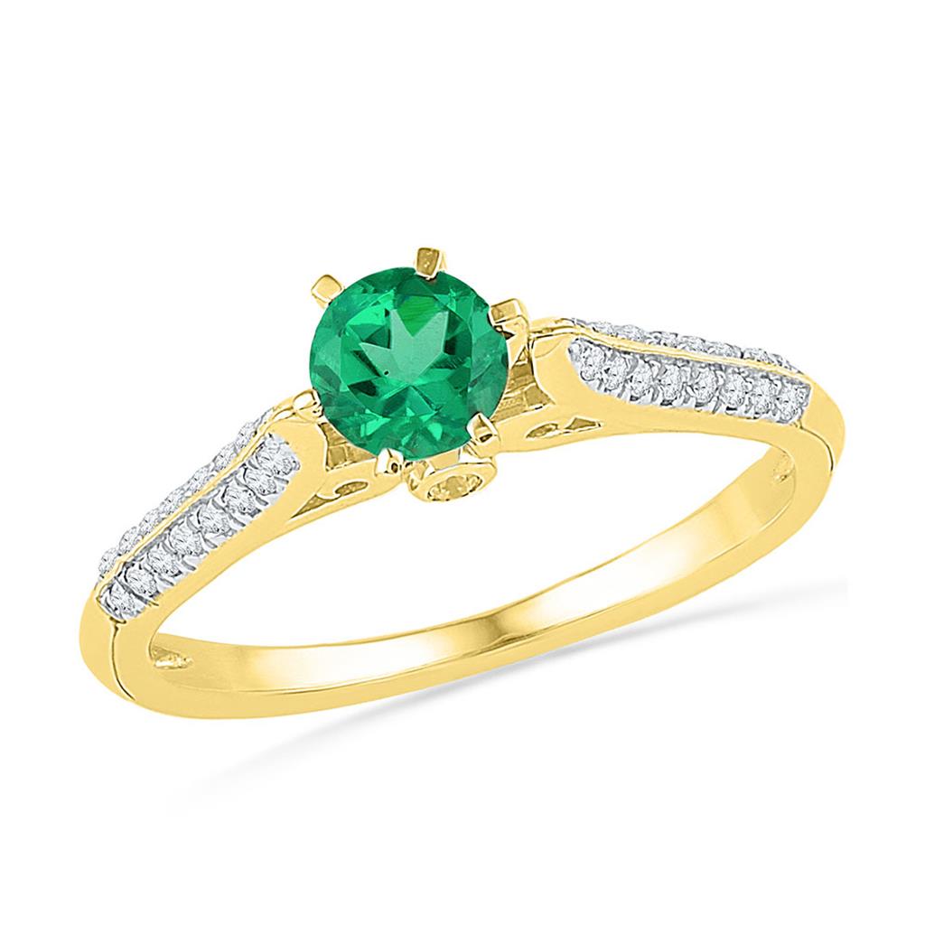 Image of ID 1 10k Yellow Gold Round Created Emerald Solitaire Diamond Ring 5/8 Cttw