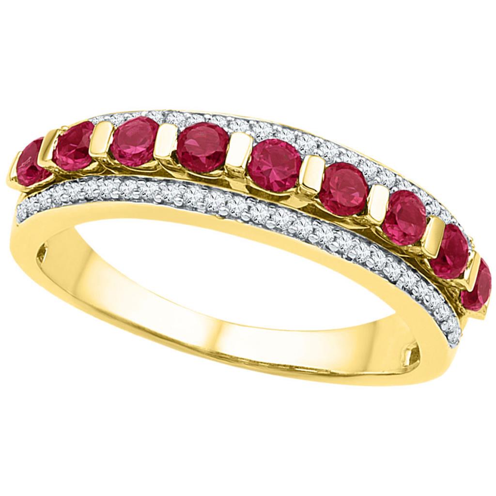Image of ID 1 10k Yellow Gold Round Created Ruby Band Ring 1 Cttw