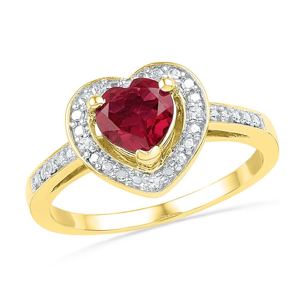 Image of ID 1 10k Yellow Gold Round Created Ruby Heart Ring 1 Cttw