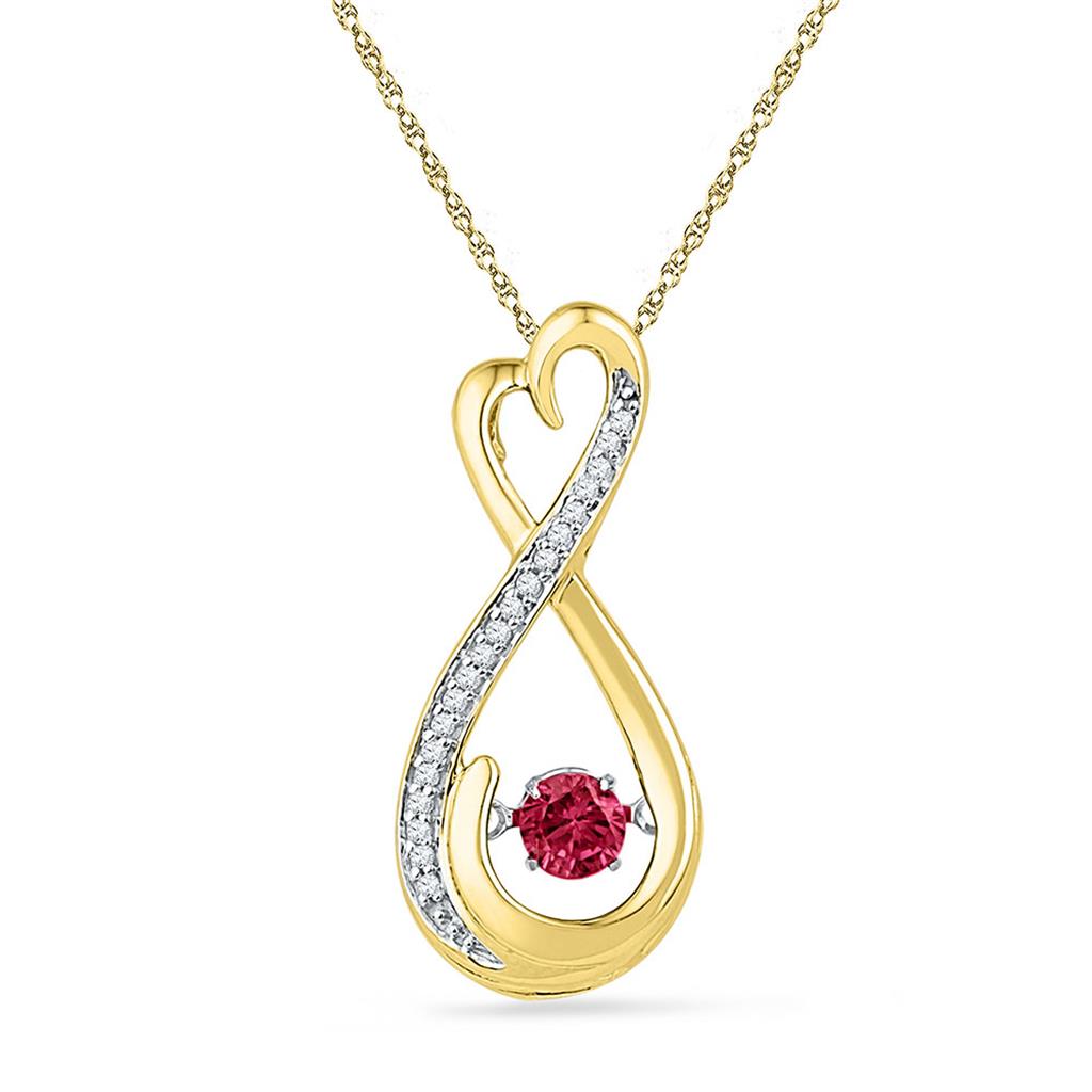 Image of ID 1 10k Yellow Gold Round Created Ruby Infinity Pendant 1/3 Cttw