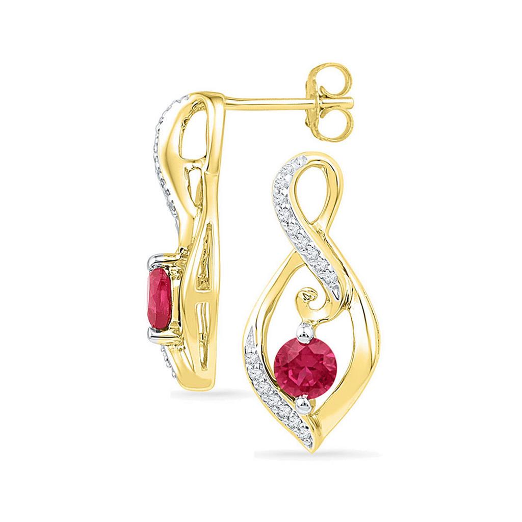 Image of ID 1 10k Yellow Gold Round Created Ruby Solitaire Oval Diamond Earrings 1 Cttw