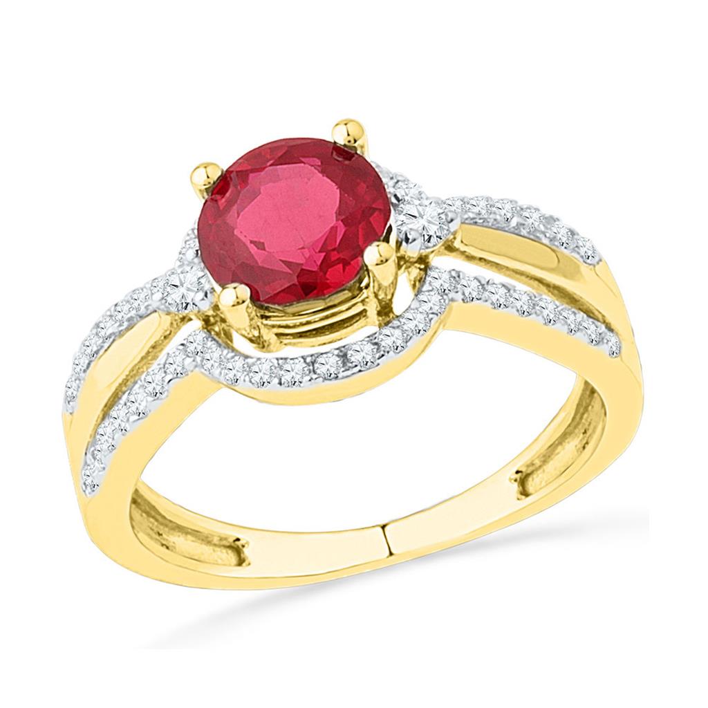 Image of ID 1 10k Yellow Gold Round Created Ruby Solitaire Ring 2 Cttw