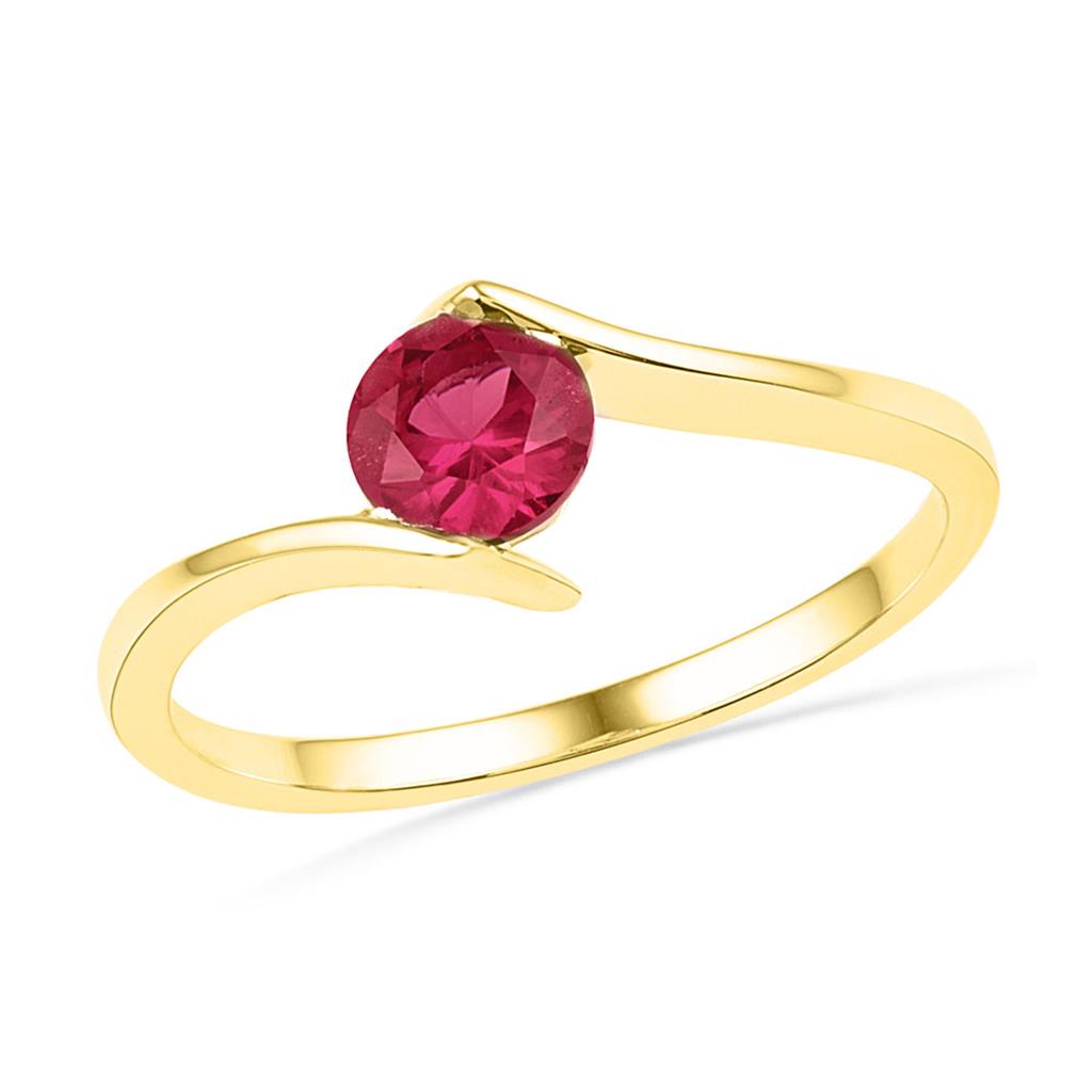 Image of ID 1 10k Yellow Gold Round Created Ruby Solitaire Ring 3/4 Cttw