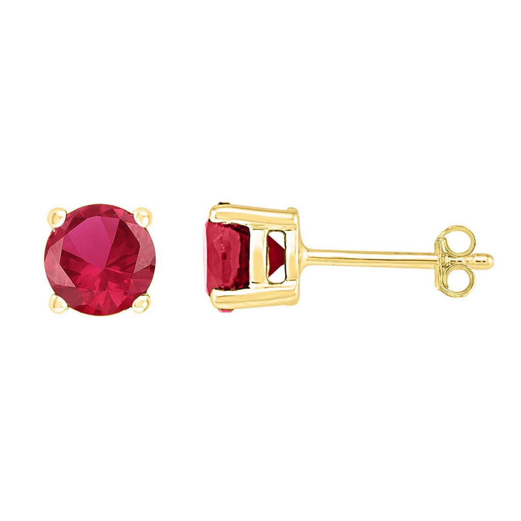 Image of ID 1 10k Yellow Gold Round Created Ruby Stud Earrings 2 Cttw