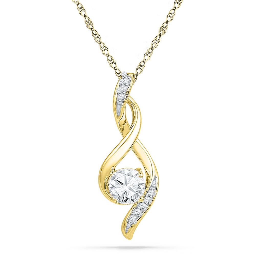 Image of ID 1 10k Yellow Gold Round Created White Sapphire Solitaire Pendant 02 Cttw