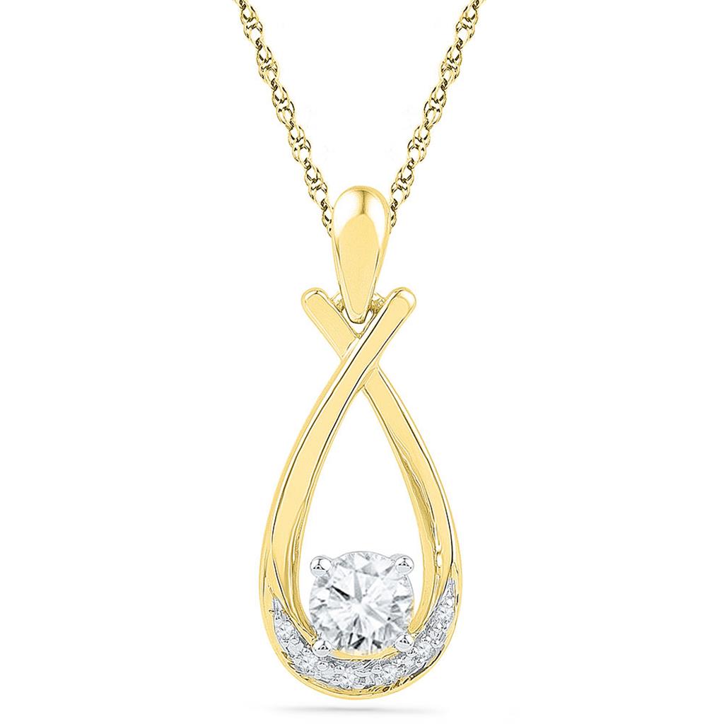 Image of ID 1 10k Yellow Gold Round Created White Sapphire Teardrop Pendant 3/4 Cttw
