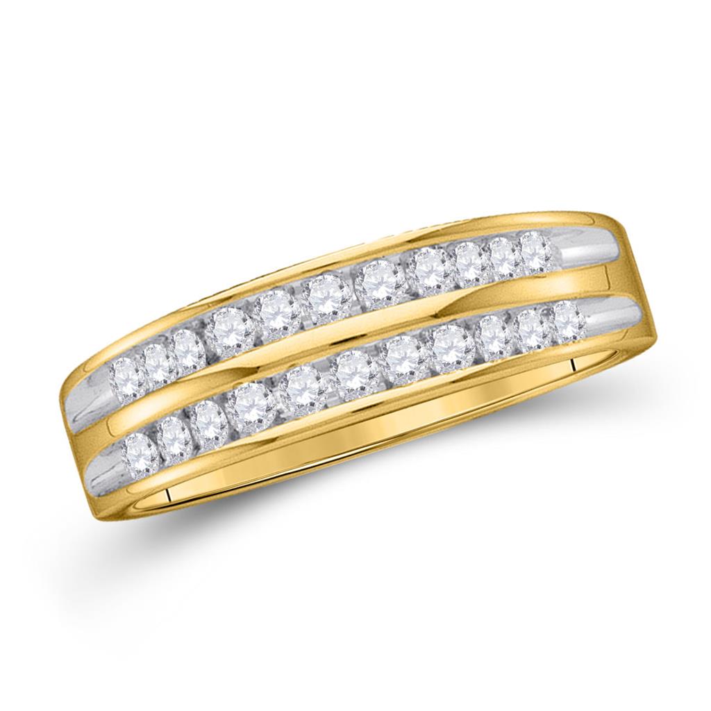 Image of ID 1 10k Yellow Gold Round Diamond 2-Row Fashion Band Ring 1/4 Cttw