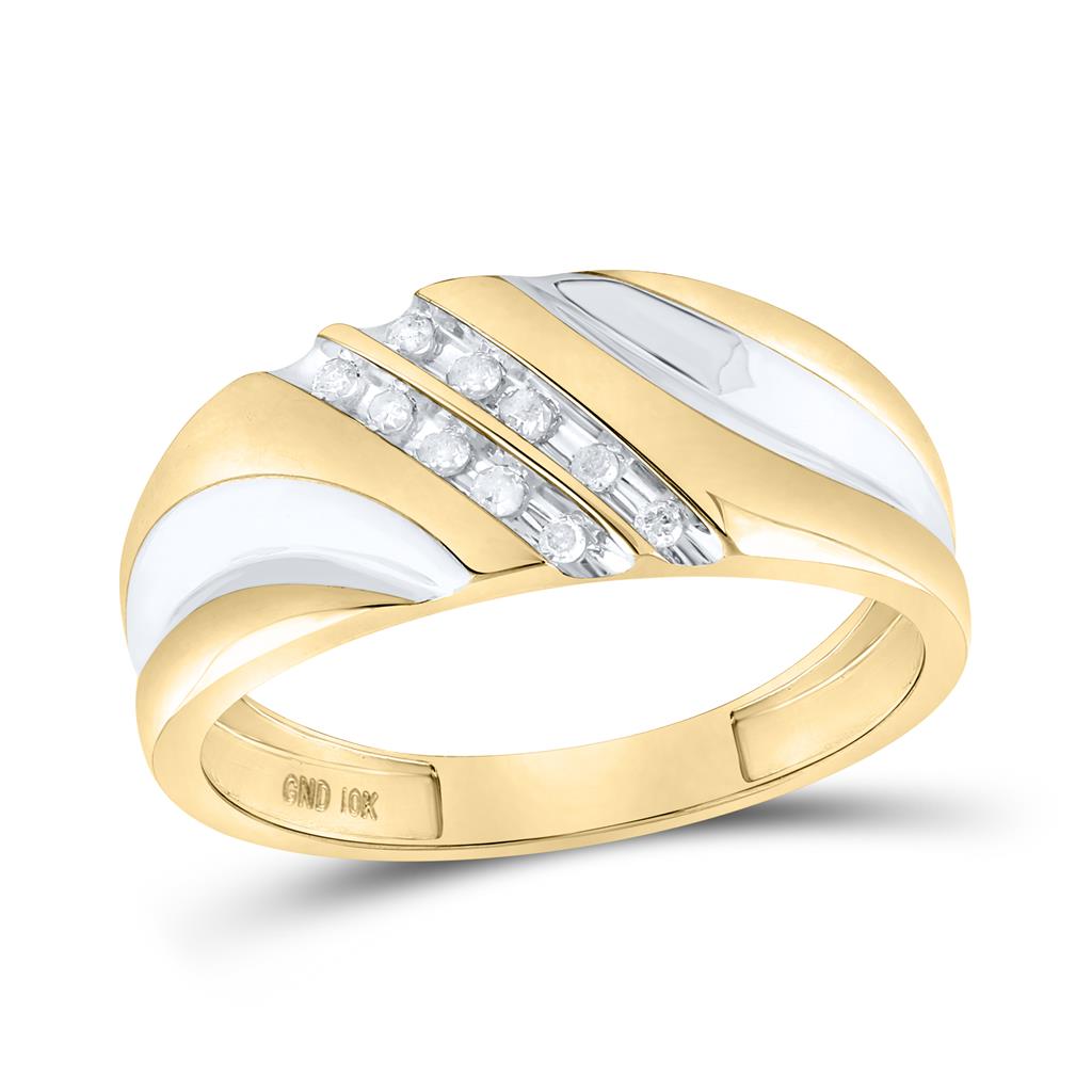 Image of ID 1 10k Yellow Gold Round Diamond 2-tone Wedding Band 1/8 Cttw