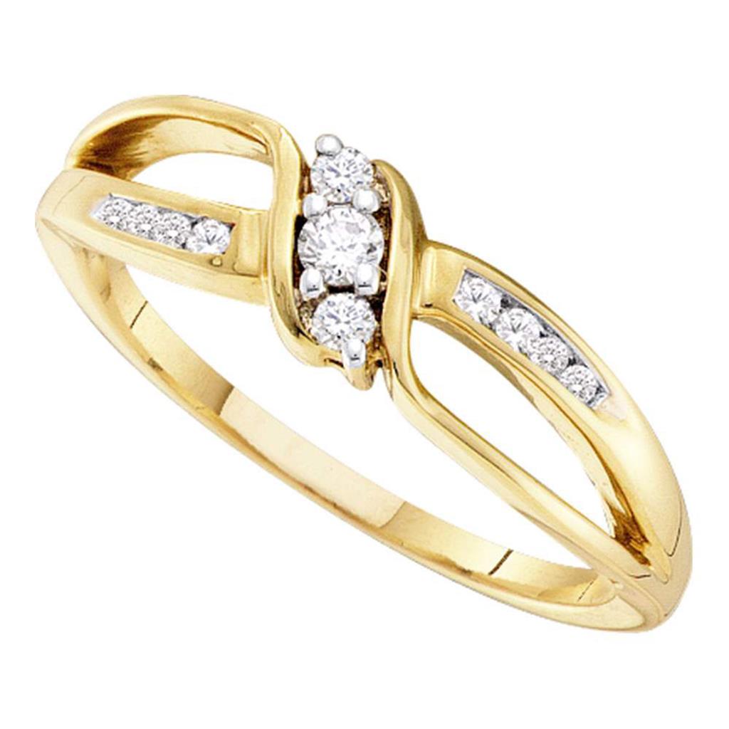 Image of ID 1 10k Yellow Gold Round Diamond 3-Stone Band Ring 1/6 Cttw
