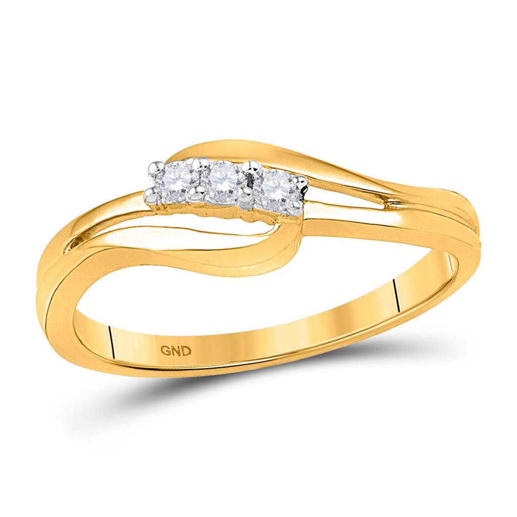 Image of ID 1 10k Yellow Gold Round Diamond 3-stone Bridal Engagement Ring 1/10 Cttw