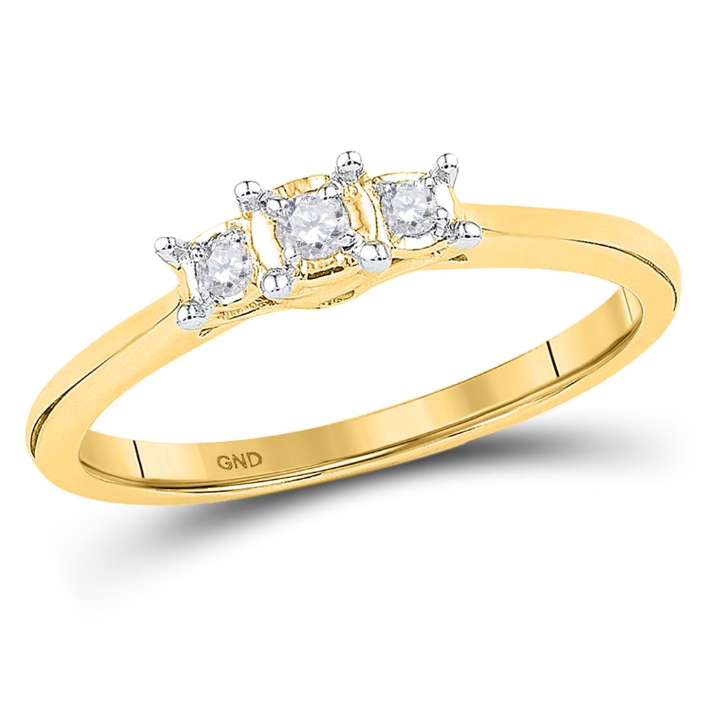Image of ID 1 10k Yellow Gold Round Diamond 3-stone Bridal Engagement Ring 1/12 Cttw