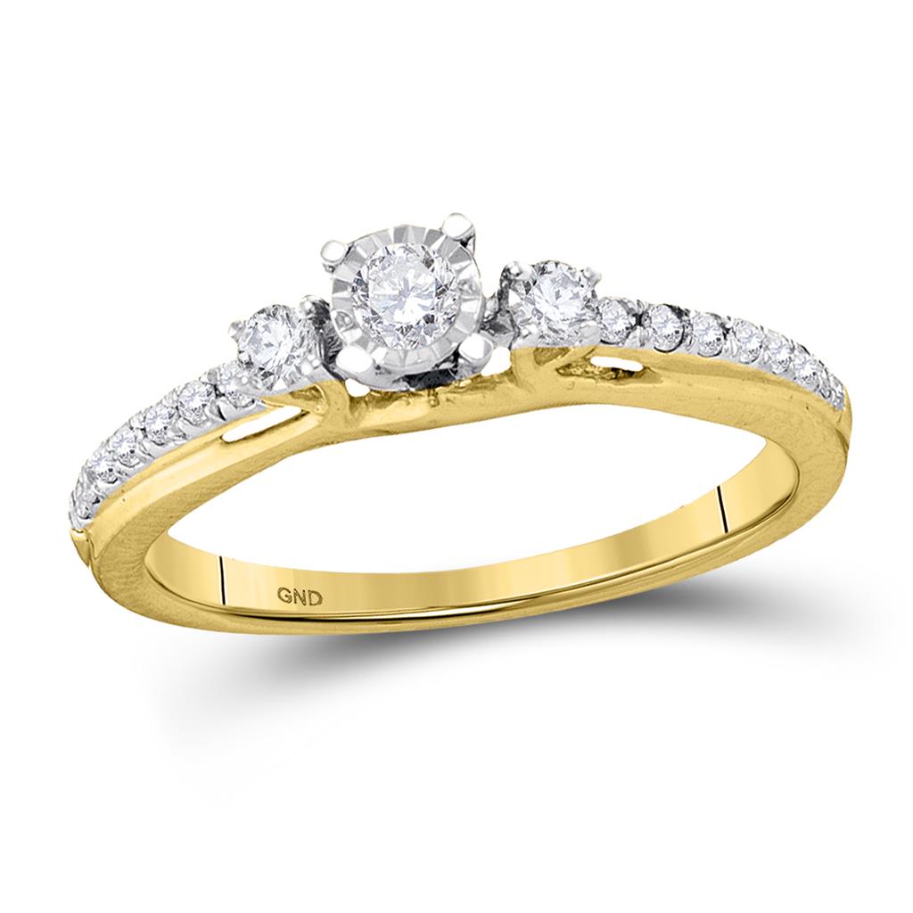 Image of ID 1 10k Yellow Gold Round Diamond 3-stone Bridal Engagement Ring 1/3 Cttw