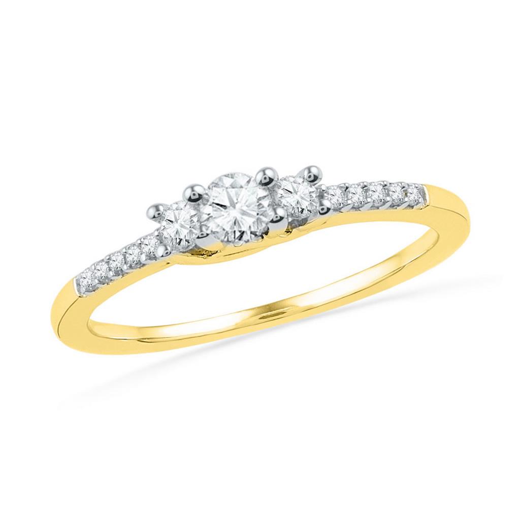 Image of ID 1 10k Yellow Gold Round Diamond 3-stone Bridal Engagement Ring 1/4 Cttw